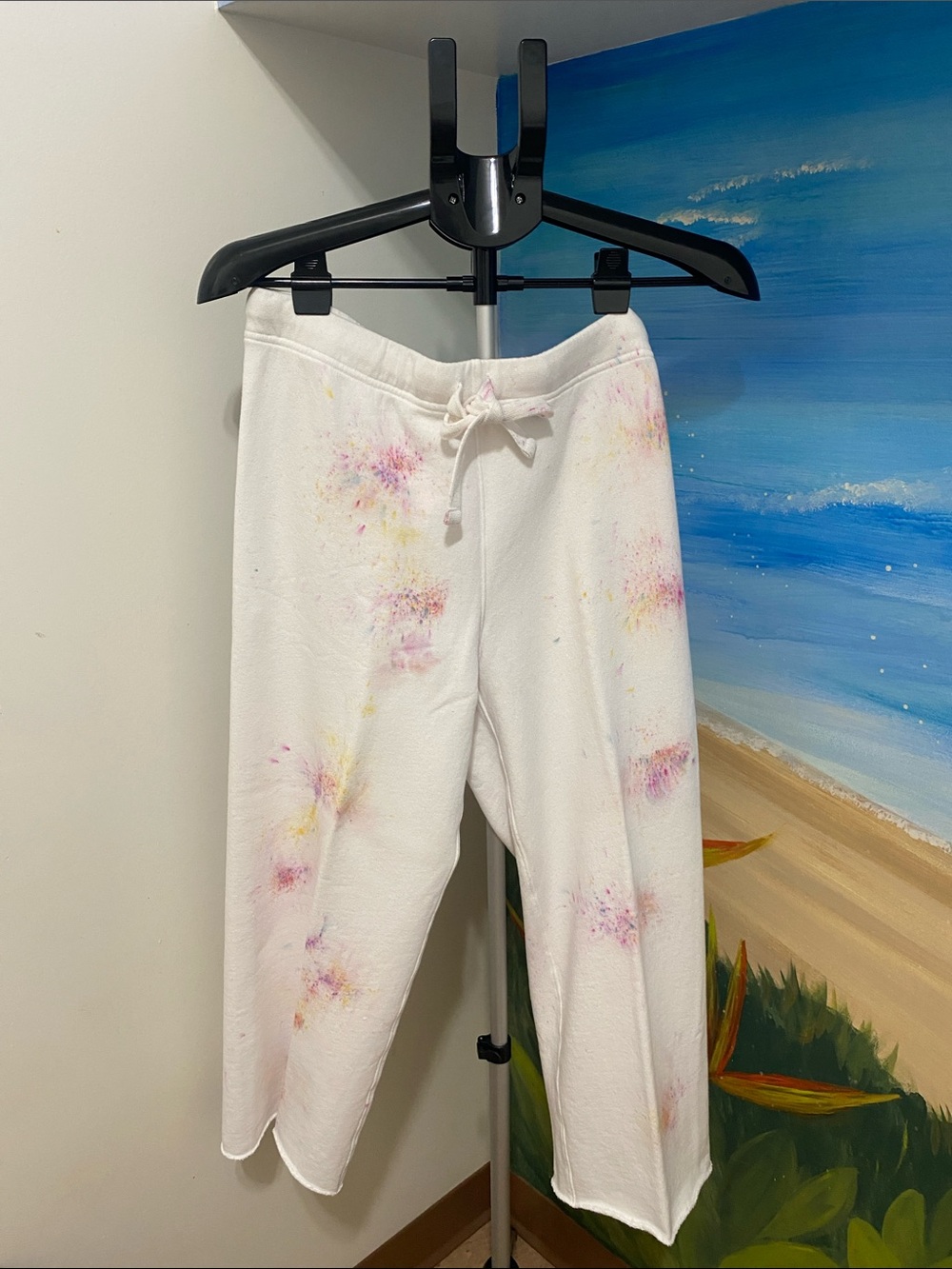 Frank & Eileen White Sweatpants with Pink & Yellow Splatter